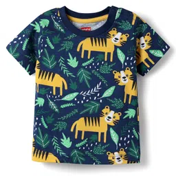 Babyhug Cotton Knit Half Sleeves Co-ords Night Suit With Animals Print - Navy Blue image 2