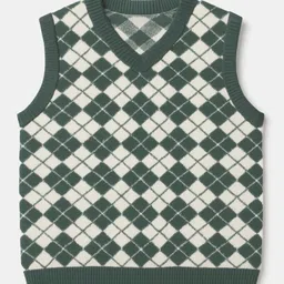 Mi Arcus Knit Sleeveless Squares Designed Sweater - Green image 3