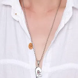 Teeragaj Set Of 2 Stainless Steel Stones Studded Heart Shaped Pendants with Chains image 3