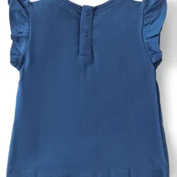 Babyhug Disney Cotton Knit Half Sleeves Top Frill Detailing 101 Dalmatians Graphics and Sequins Detailing - Blue image 3