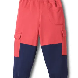 Babyhug Cotton Looper Knit Full Length Lounge Pant with Cut & Sew & Patch Applique - Red & Navy Blue image 3