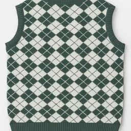 Mi Arcus Knit Sleeveless Squares Designed Sweater - Green image 4