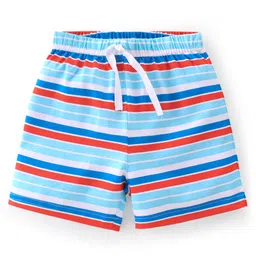 Babyhug Cotton Single Jersey Knit Shorts Stripes & Soccer Ball Print Pack Of 3 - Blue Red & White image 4
