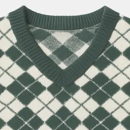 Mi Arcus Knit Sleeveless Squares Designed Sweater - Green image 5