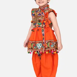 BownBee Boys Orange Embroidered Kediyu image 3