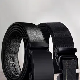 The Roadster Lifestyle Co. Men Set Of 2 Textured Formal Belts-image-90