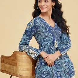 AKSHADEEP Print Flared Sleeve Bohemian Cotton Top image 4