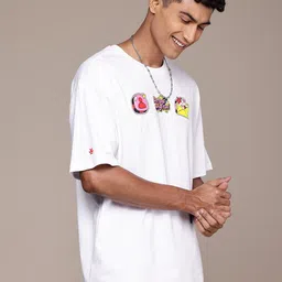 WROGN X NETFLIX Graphic Printed Drop-Shoulder Sleeves Pure Cotton Oversized T-shirt image 3