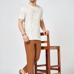 7 Alt by Pantaloons Men Abstract Printed Mandarin Collar Cotton Relaxed Fit T-shirt image 5