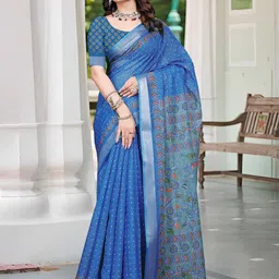 Moda Rapido Floral Printed Zari Border Saree with Blouse Piece-picture-22