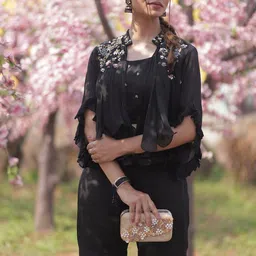 GloballyRonakRBafna Embellished Round Neck Top Jacket With Palazzo Co-Ords image 3