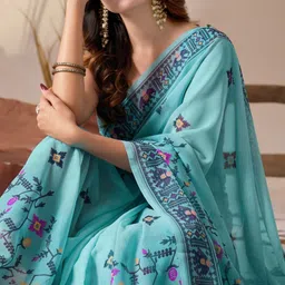 DAATAR Ethnic Motifs Poly Georgette Saree image 4