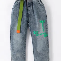 Kookie Kids Full Length Text Printed & Belt Detailing Jeans - Blue-picture-23