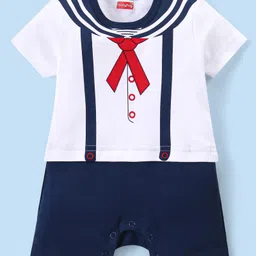 Babyhug 100% Cotton Half Sleeves Romper With Bow Print - Navy Blue-image-47