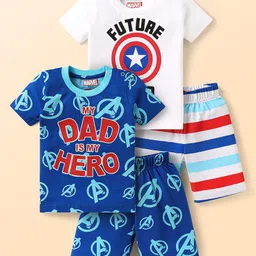 Babyhug Marvel Single Jersey Knit Half Sleeves Shorts Night Suits with Avengers Graphics Pack of 2 - Navy Blue & White-picture-19
