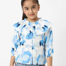 nautinati Nauti Nati Cotton Three Fourth Sleeves Abstract Printed Swiss Dots Designed Top - Blue & White-picture-11