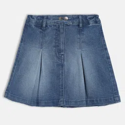 MINI KLUB Cotton Woven Mild Washed Denim Pleated Skirt - Blue-picture-25