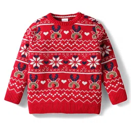 Babyhug Knit Full Sleeves Pullover Sweater with Aztec Design - Red-picture-35