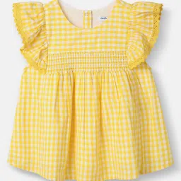 Nautinati Cotton Knit Sleeveless Checked Frill & Smock Detailed Peplum Top - Yellow-picture-15