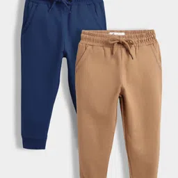 Orange Sugar 100% Cotton Fleece Knit Pack Of 2 Solid Winter Wear Joggers - Blue & Brown-picture-15