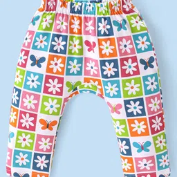 Babyhug Cotton Knit Full Length Diaper Leggings with Floral & Rainbow Print Pack of 3 - Multicolour image 2