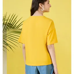 stylobug Stylo Bug Cotton Blend Half Sleeves Floral Printed Tee - Yellow image 3