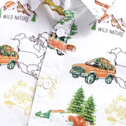 Babyhug Cotton Woven Half SleevesShirt with Vehicle Print - Green & White image 3