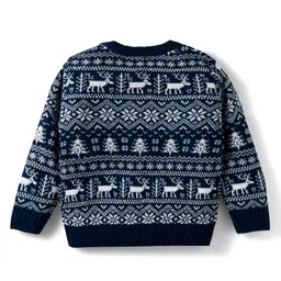 Babyhug Knit Full Sleeves Pullover Sweater Set with Aztec Design - Navy Blue image 3