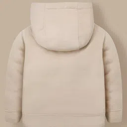 Cherry Crumble By Nitt Hyman Full Sleeves Reindeer Patch Detailed Unisex Winter Hoodie - Beige image 4