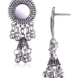 Sangria Set Of 6 Silver-Plated Dome Shaped Oxidized Jhumkas image 4