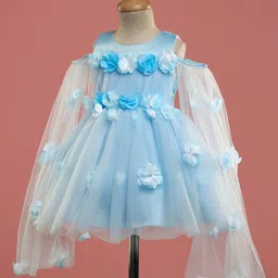 Mark & Mia Woven Cape Sleeves Party Dress With Floral Applique - Light Blue image 4