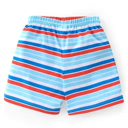 Babyhug Cotton Single Jersey Knit Shorts Stripes & Soccer Ball Print Pack Of 3 - Blue Red & White image 5