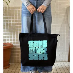 Ecoright Large Zipper Tote Bag - Save Our Seas (Black) image 5