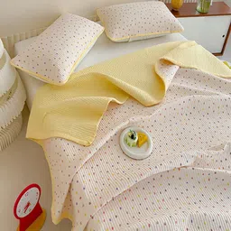 JC HOME 3Pcs Yellow & White Printed 162 TC Double King Bed Covers image 3