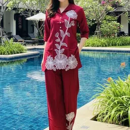 Tzelynn Embroidered Pure Cotton Tunic & Palazzos Co-Ord Set-picture-27