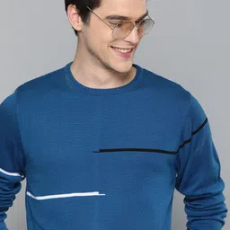 Mast & Harbour Men Navy Blue & Black Self Design Sweater image 1