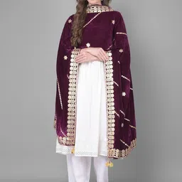 A R SILK DUPATTA HUB Floral Embroidered Gotta Patti Velvet Dupatta-picture-42