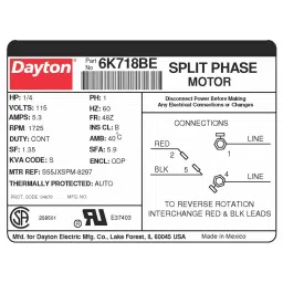 Dayton 1/4 HP Cradle Base Mount Open Dripproof 'General Purpose Motor, 6K718 image 3