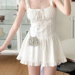 LULU & SKY Women Shoulder Straps Lace Inserts Smocked Cotton Fit & Flare Dress-picture-15