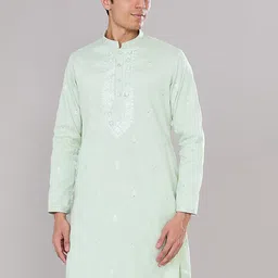 RNG Safawala Men Floral Embroidered Regular Raw Silk Kurta with Trousers image 4
