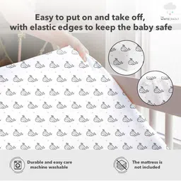 The White Cradle White & Black Graphic Printed 120TC Fitted Cotton Crib Bedsheet image 2