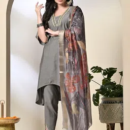 KALINI Women Yoke Design Regular Kurta with Dhoti Pants & With Dupatta-picture-12