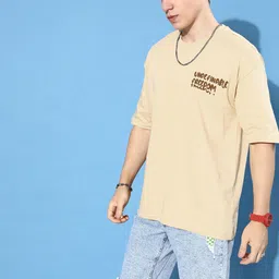 Kook N Keech Earthy Beige Hyper Hypo Drop-Shoulder Sleeves Pure Cotton Oversized T-shirt image 4