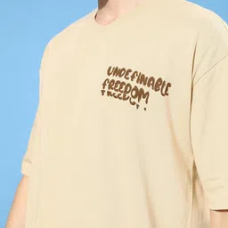 Kook N Keech Earthy Beige Hyper Hypo Drop-Shoulder Sleeves Pure Cotton Oversized T-shirt image 3