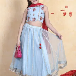 Biba Girls Embroidered Ready to Wear Cotton Lehenga & Blouse With Dupatta-picture-38