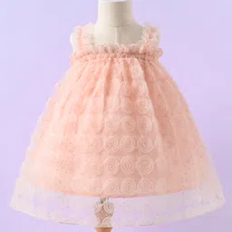 Kookie Kids Sleeveless Party Wear Frock with Floral Corsage- Pink-image-61