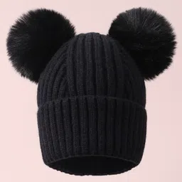 Pine Kids Cable Knit Design Woollen Cap with Pom Pom - Black-picture-32