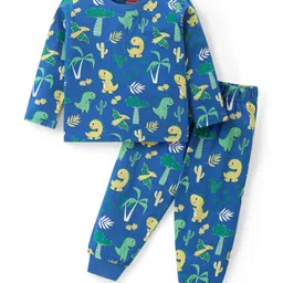 Babyhug Cotton Knit Full Sleeves Night Suit with Dino Print - Navy Blue-picture-16