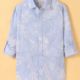 JASH KIDS Cotton Knit Full Sleeves Abstract Printed Shirt - Blue image 1
