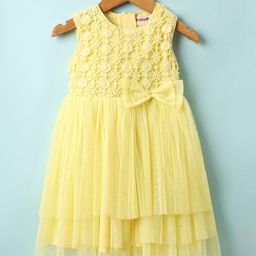 kookie kids india Kookie Kids Woven Sleeveless Party Frock With Floral Lace Detailing - Yellow-picture-37